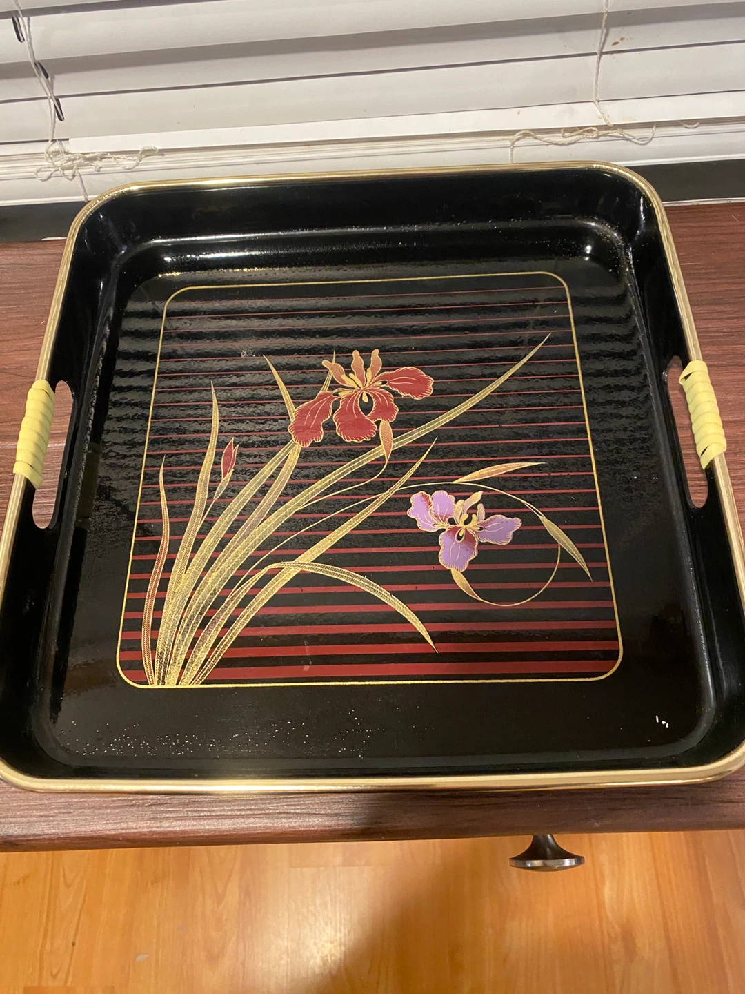 3 Pcs  Vintage Japan  Black Lacquerware Tray Set - photo 2