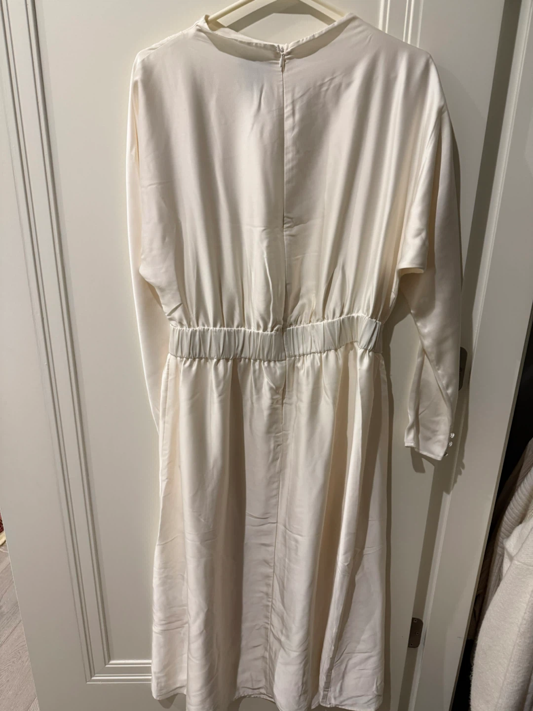 Cream Satin Long Sleeve Midi Dress - photo 2