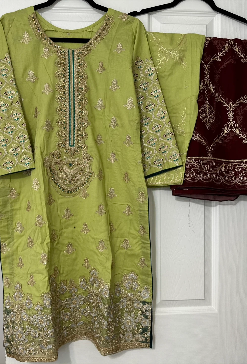 Embroidered Kurti with Pants and Scarf