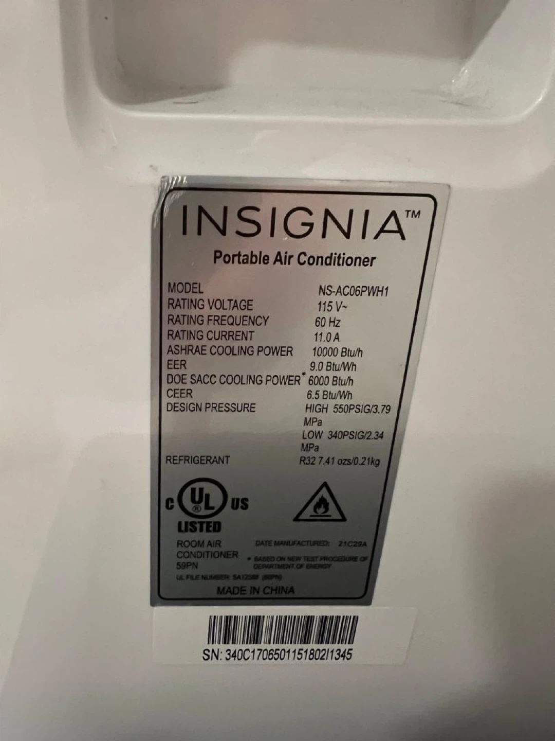 Insignia Portable Air Conditioner NS-AC06PWH1 - photo 3