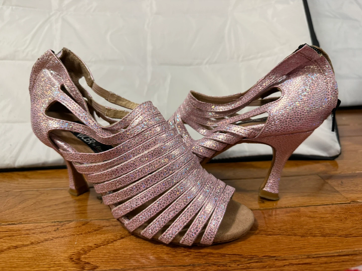 Very Fine Latin Dance Pink Glitter Heels + Bag