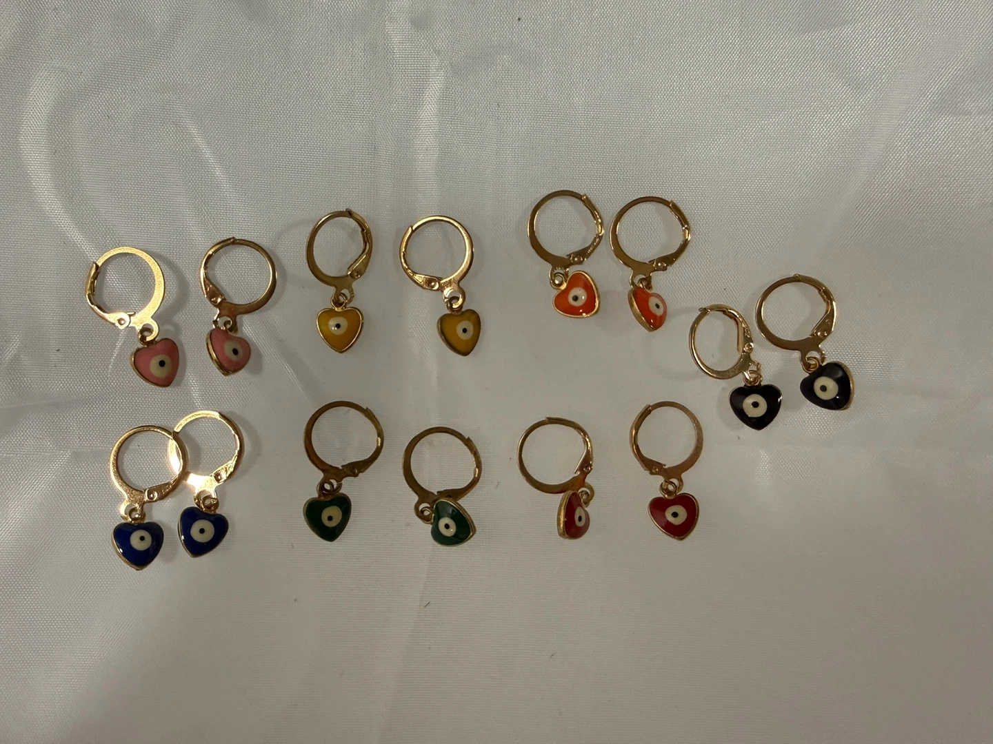Set of 7 Heart Evil Eye Dangle Earrings