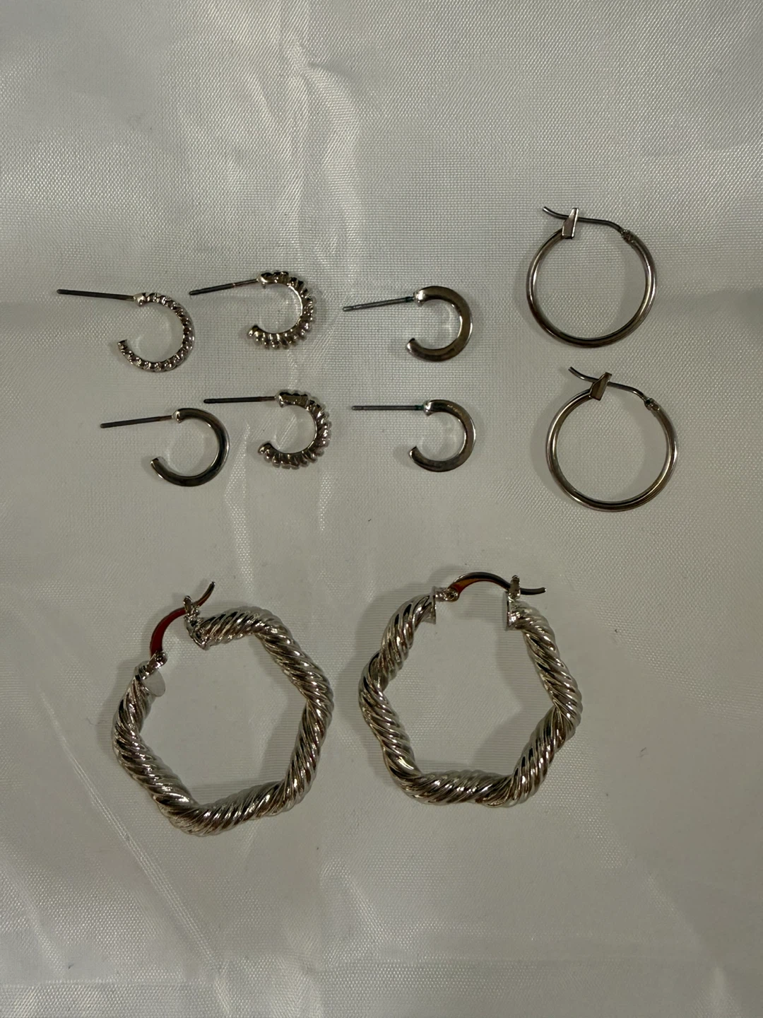 Set of 5 Silver Hoop Earrings Set (No Backs) - photo 2