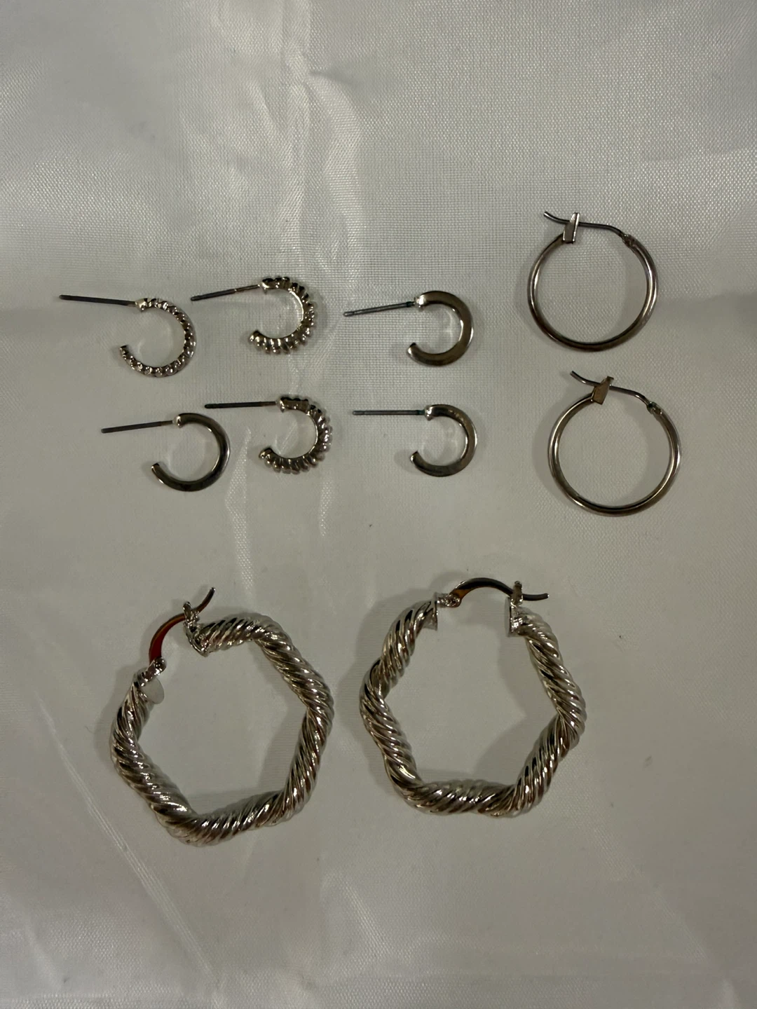 Set of 5 Silver Hoop Earrings Set (No Backs)