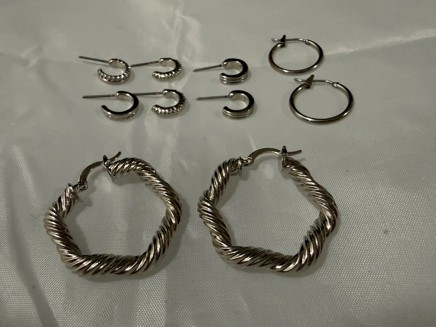 Set of 5 Silver Hoop Earrings Set (No Backs) - photo 3