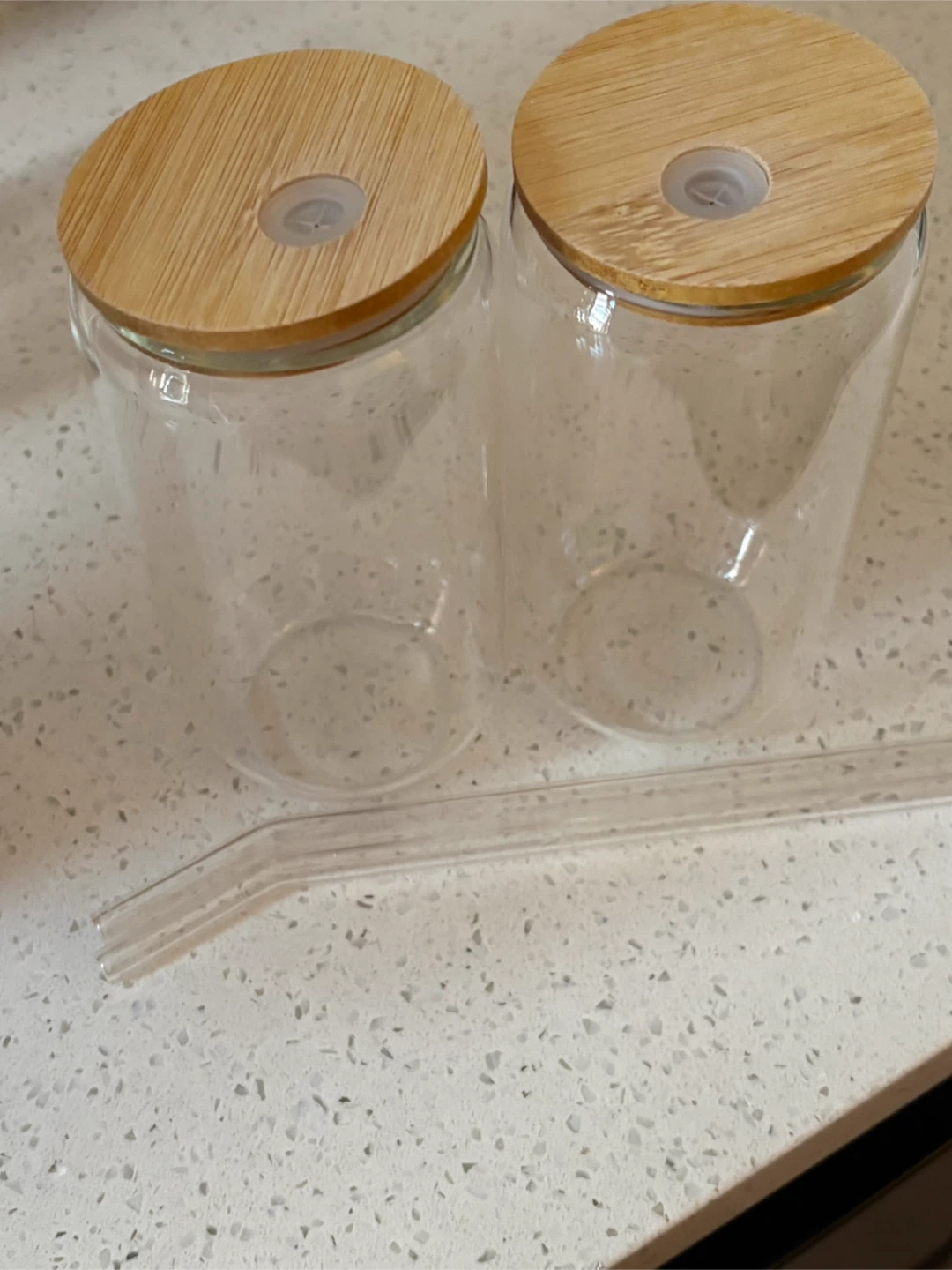 Set of 2 Glass Tumblers with Lids and Straws