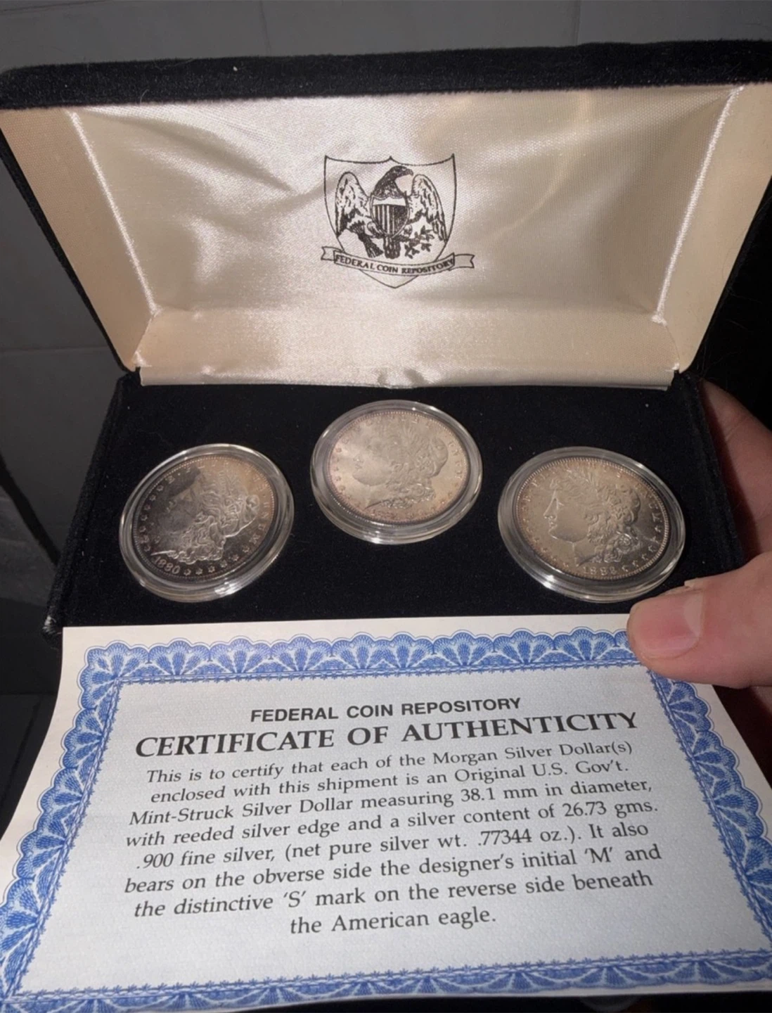Federal Repository Morgan Silver Dollar Set with Certificate