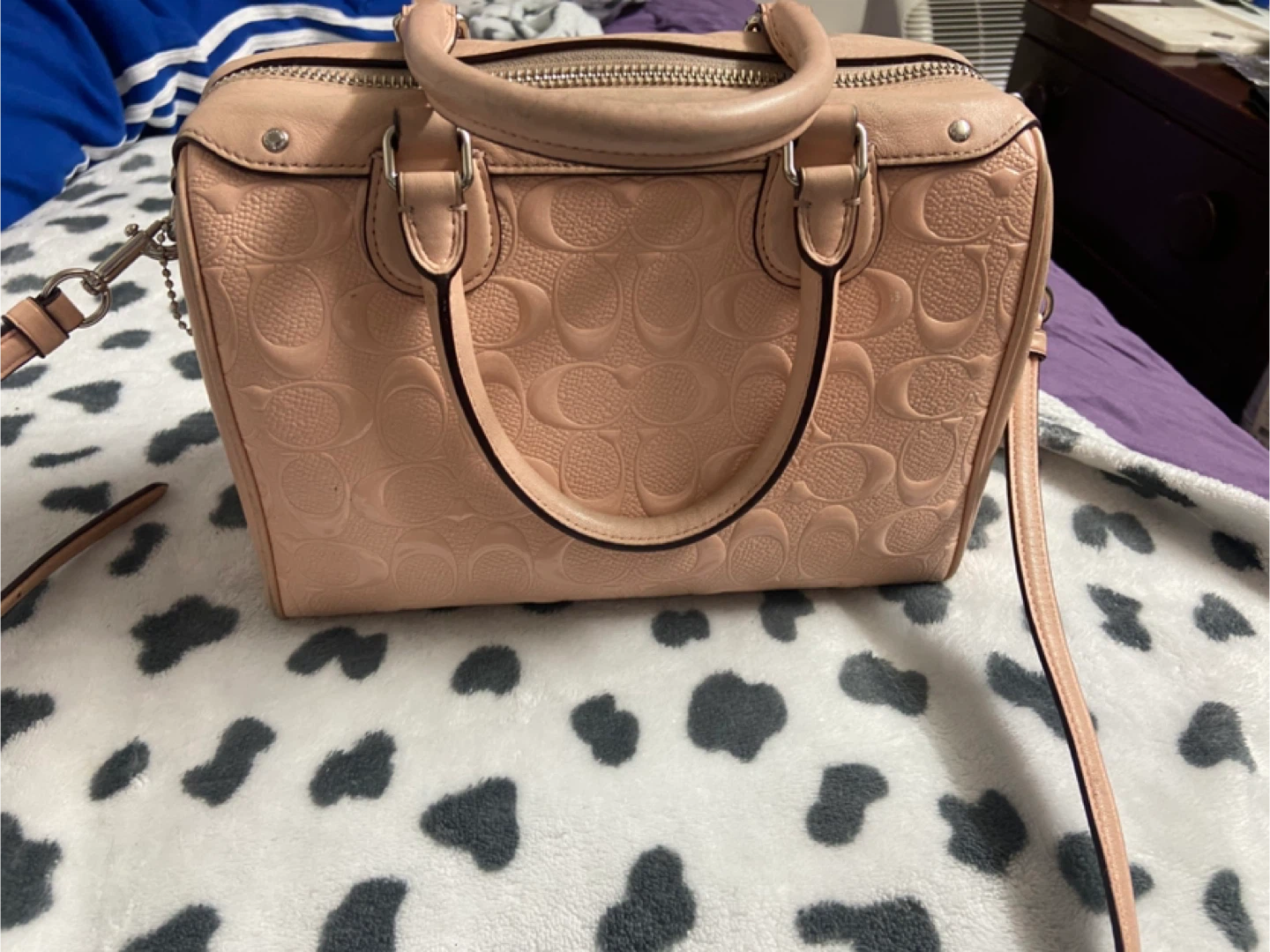 Coach Pink Embossed Leather Satchel Handbag