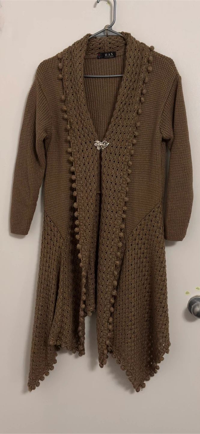 H&S Cardigan Sweater with Pom-Pom Trim