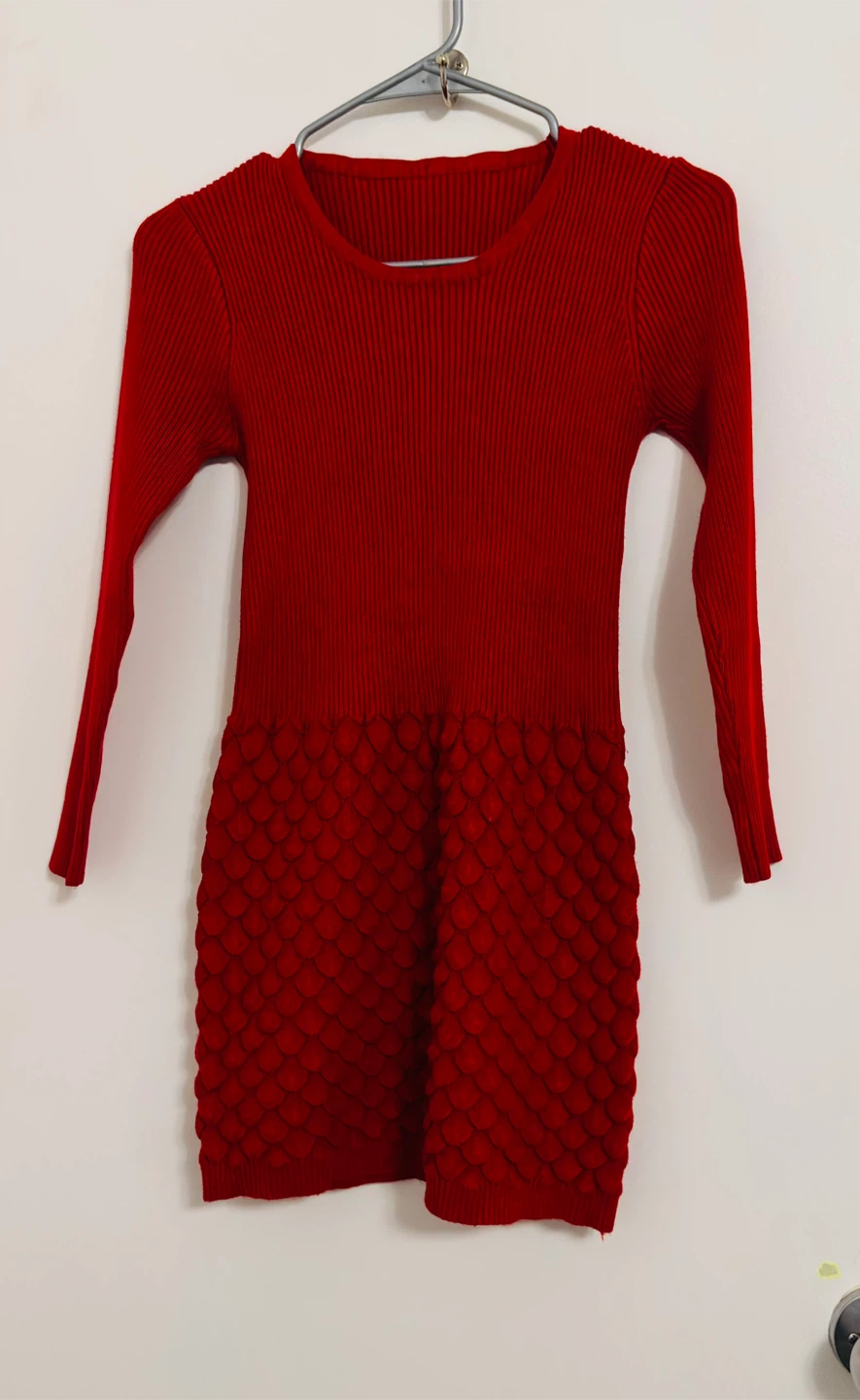 Red Long Sleeve Textured Dress