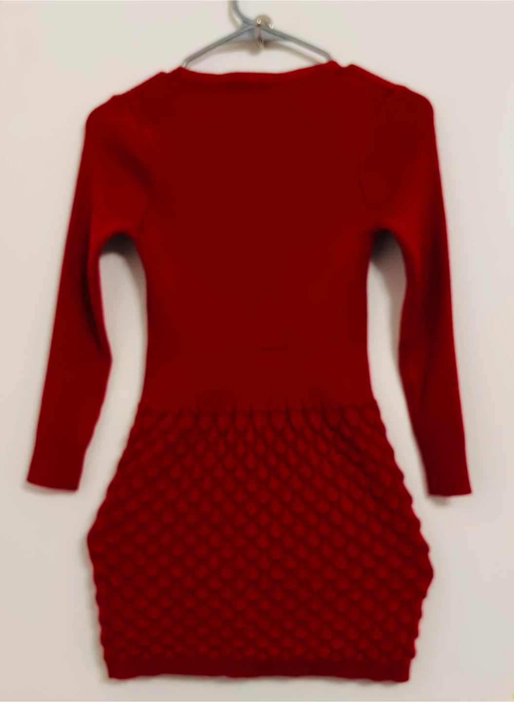 Red Long Sleeve Textured Dress - photo 2