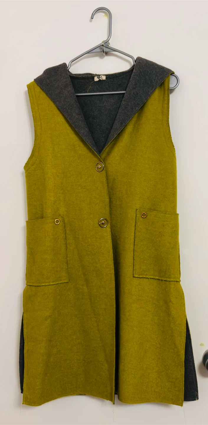 Women's Sleeveless Hooded Vest - Olive Green & Charcoal