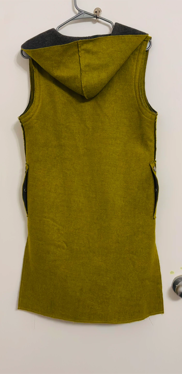 Women's Sleeveless Hooded Vest - Olive Green & Charcoal - photo 2