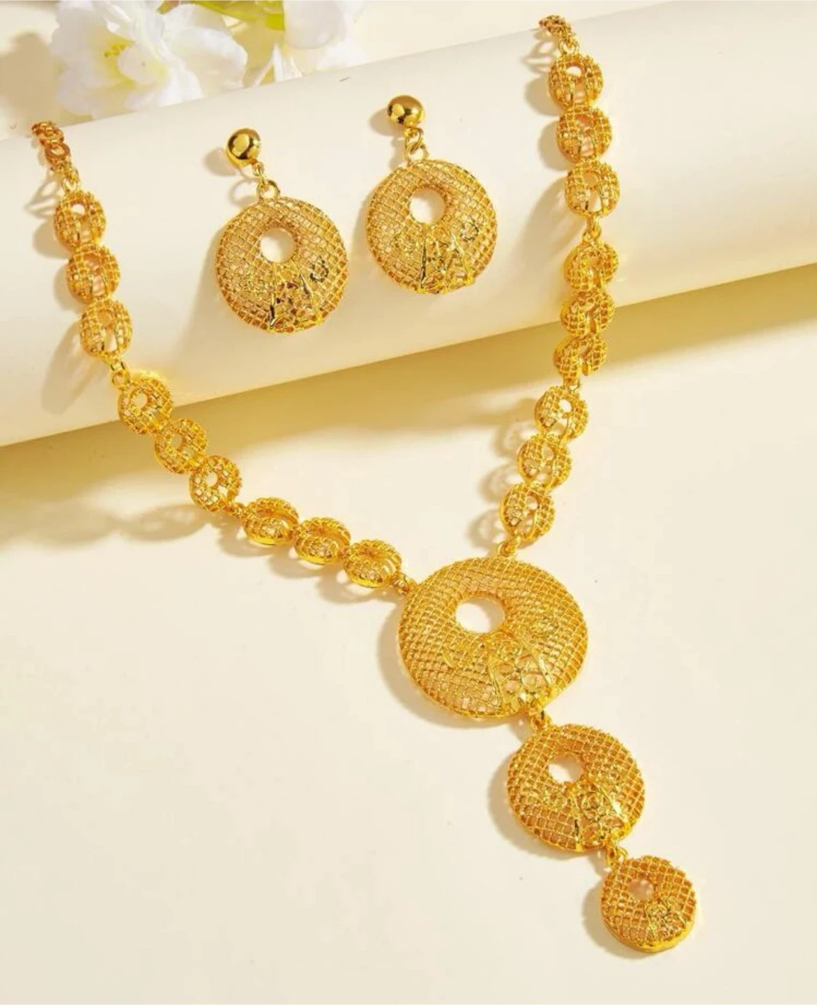 Gold Tone Necklace and Earrings Set