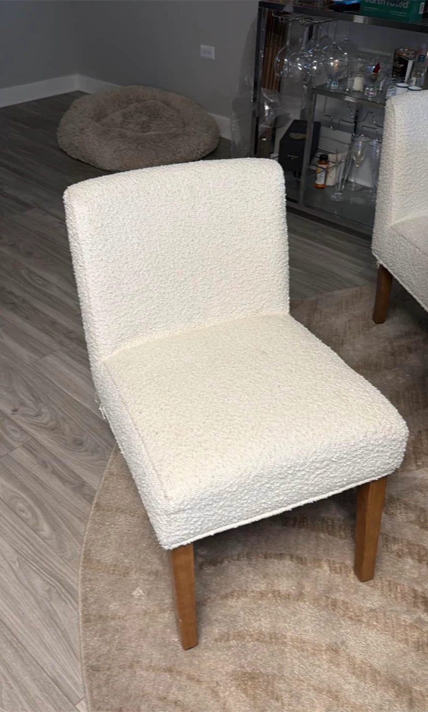 Three Bouclé Accent Chairs- Cream White