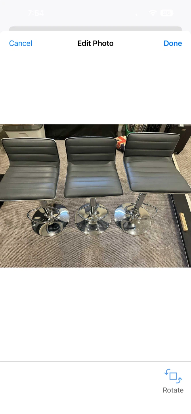 Set of 3 Black Faux Leather Swivel Bar Stools