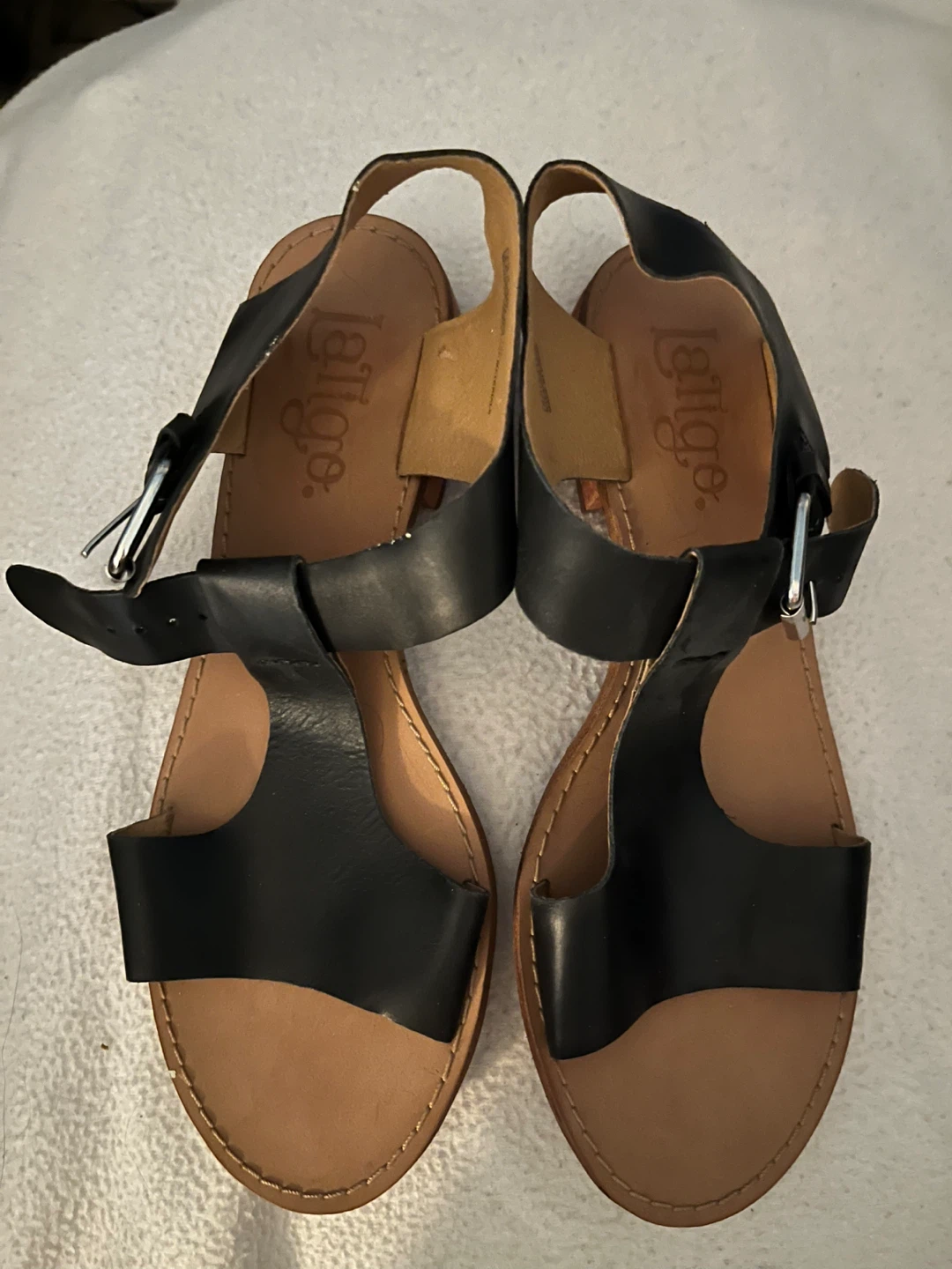 Women's Black Leather Sandals - Size 7.5