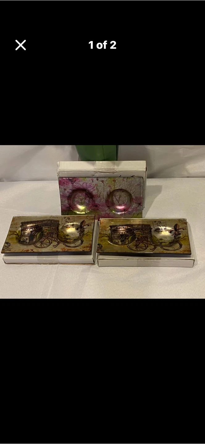 Decorative Glass Tea Light Holders Trays - Set of 3