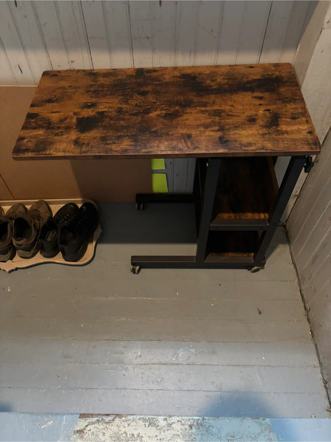 Adjustable Rolling Laptop C Desk with Storage Shelves