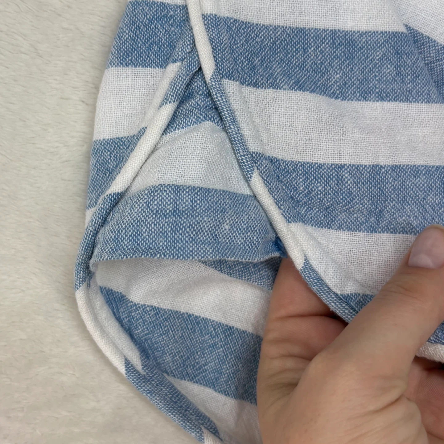 Zara Blue White Striped Linen Blend Short Sleeve Boxy Top Size L - photo 3
