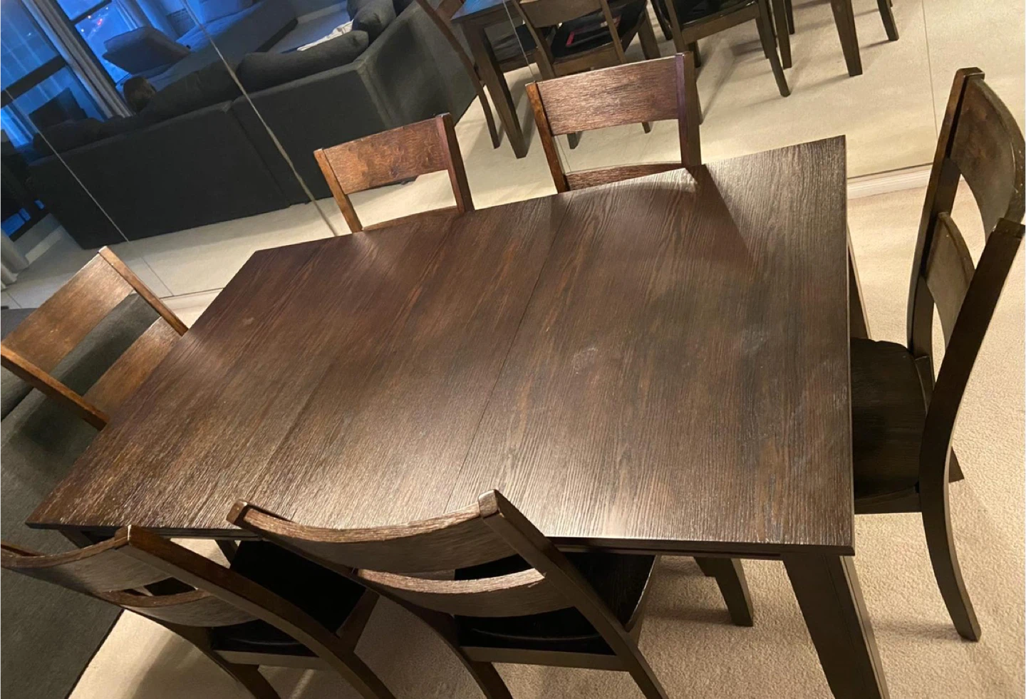 Dark Wood Dining Table and Chairs Set