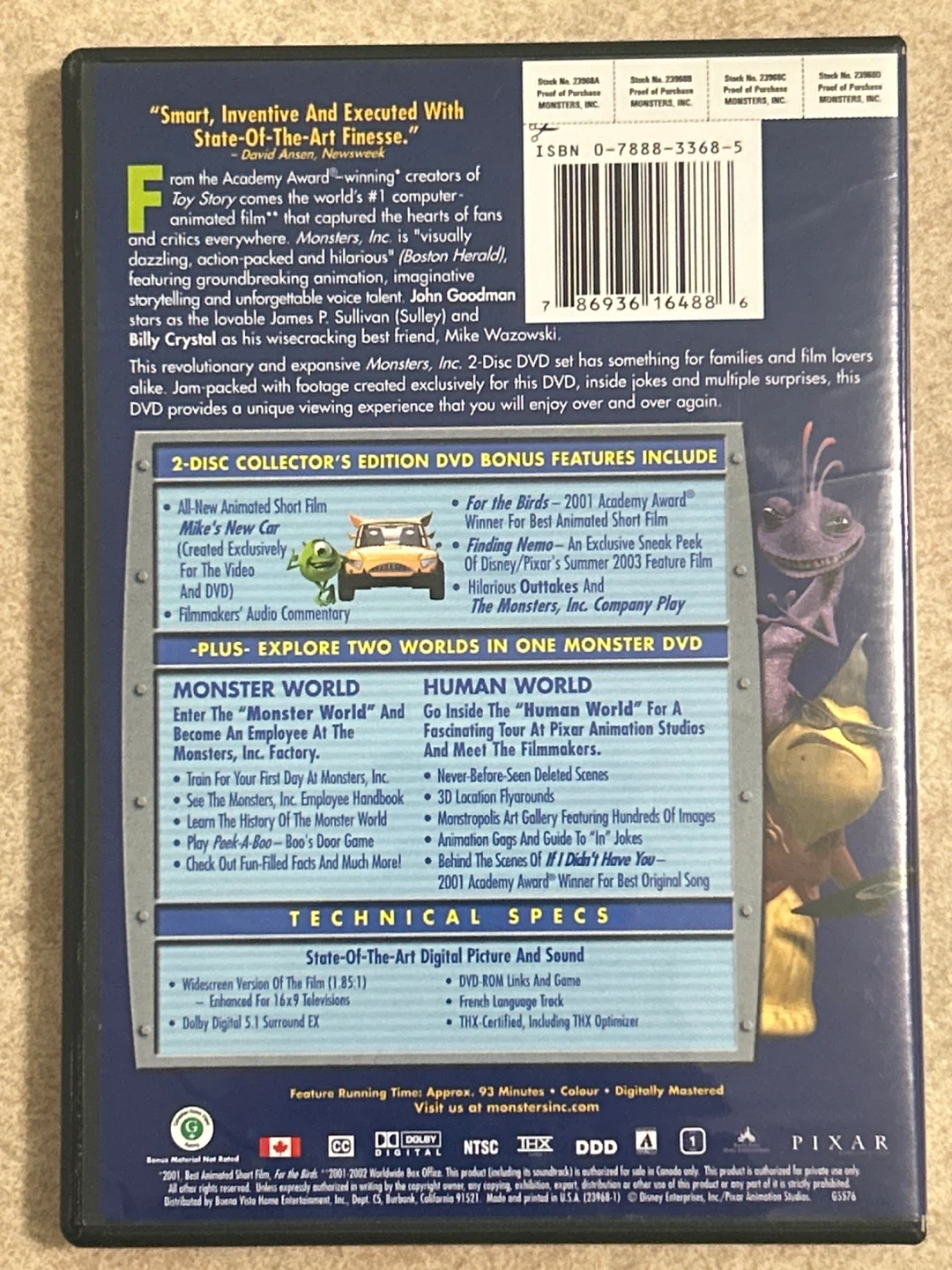 Disney Pixar Monsters, Inc. Collector's Edition 2-Disc DVD - photo 2