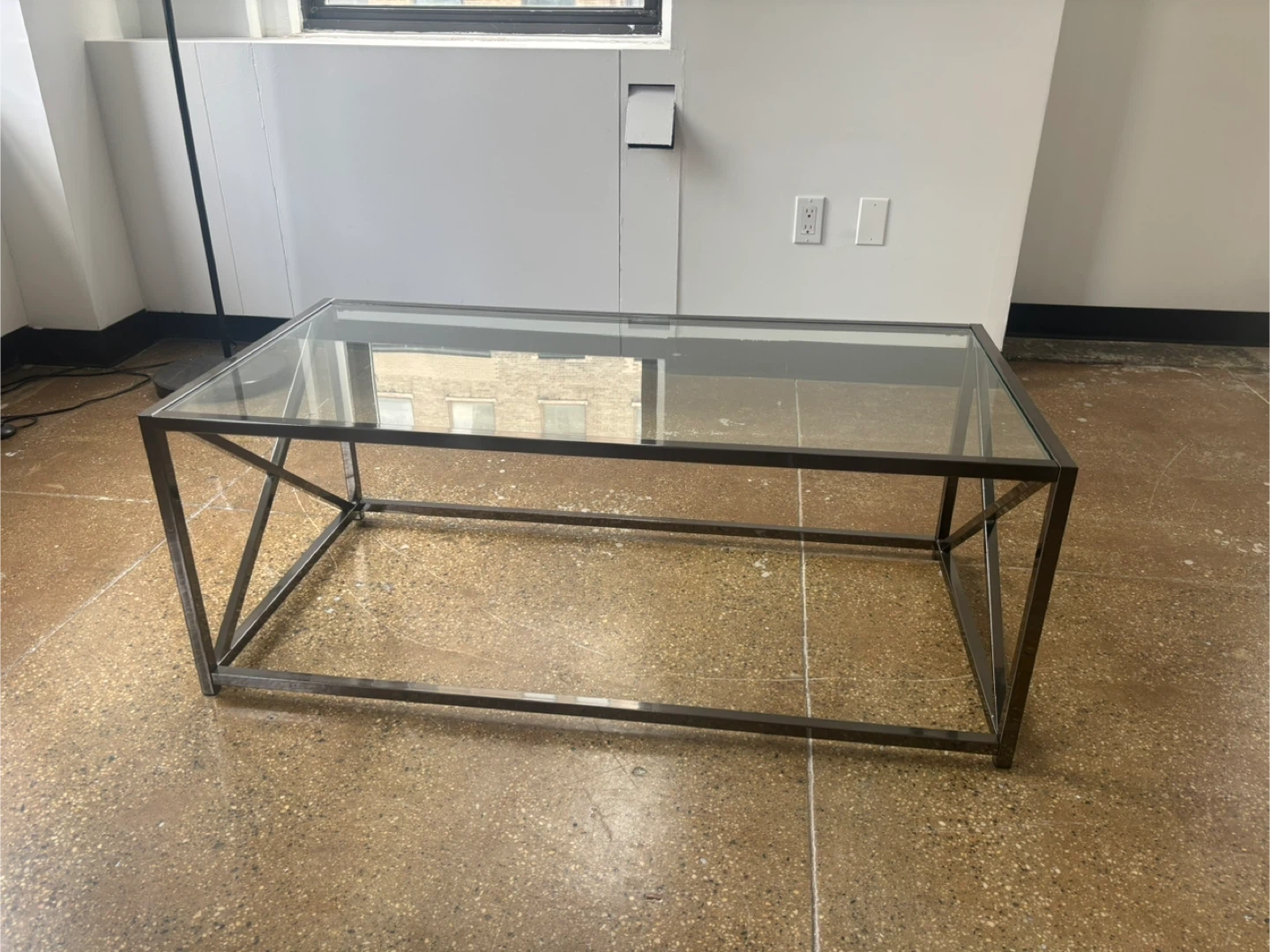 Rectangular Glass Top Coffee Table with Metal Frame