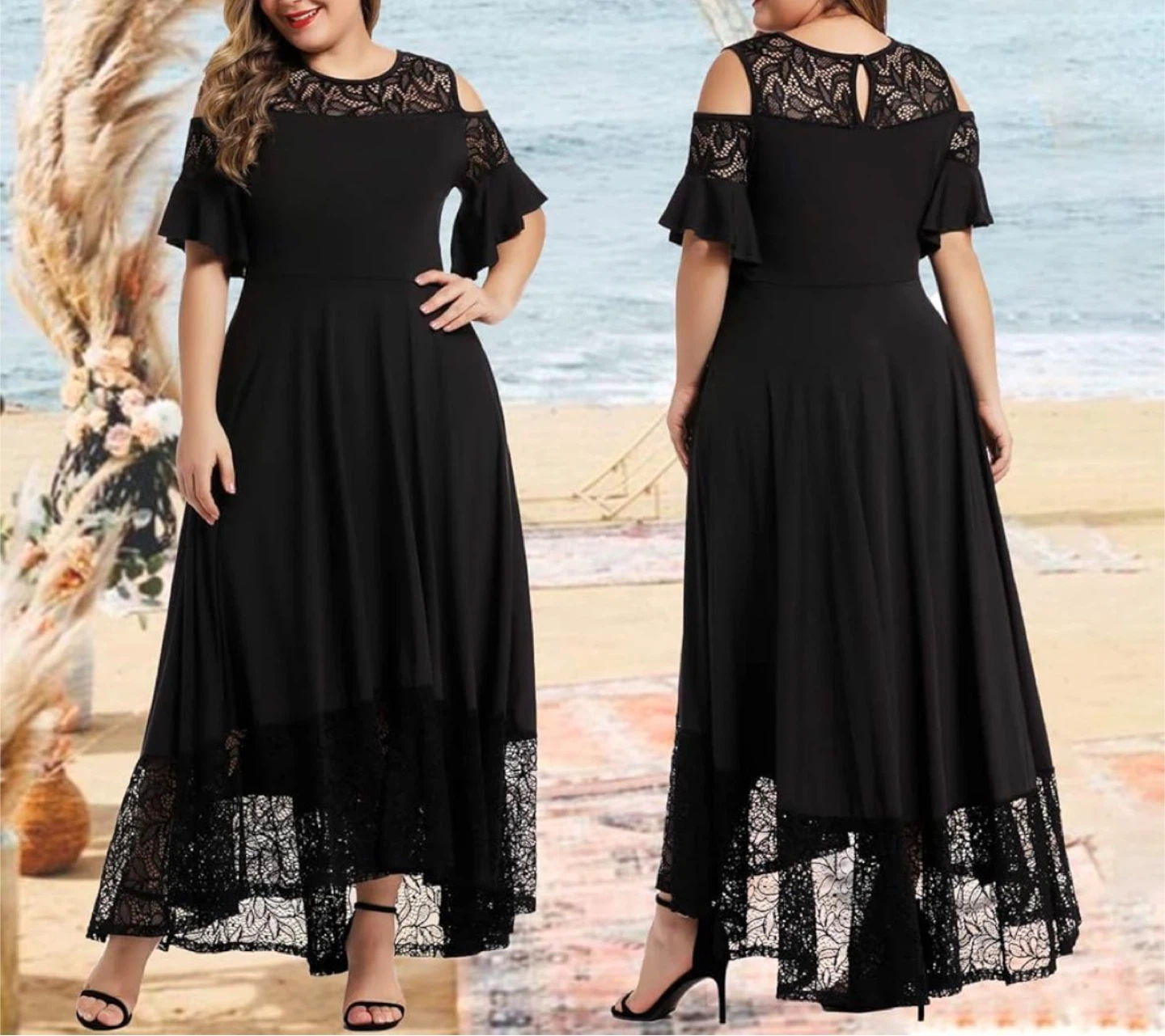 Black Cold Shoulder Lace Maxi Dress - photo 2