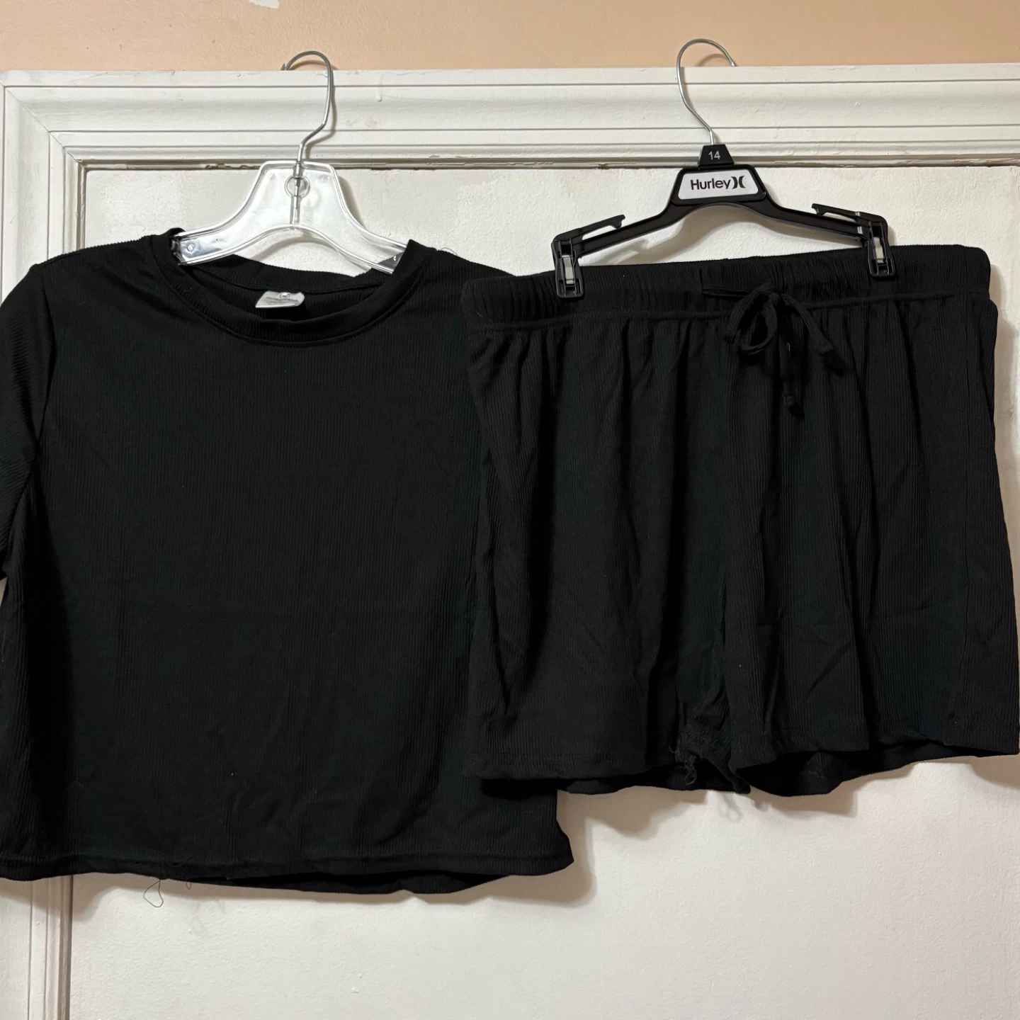 Real Essentials Black Ribbed Lounge Set Size L