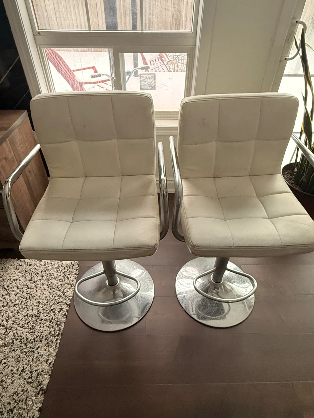 Set of 2 Cream Faux Leather Swivel Bar Stools