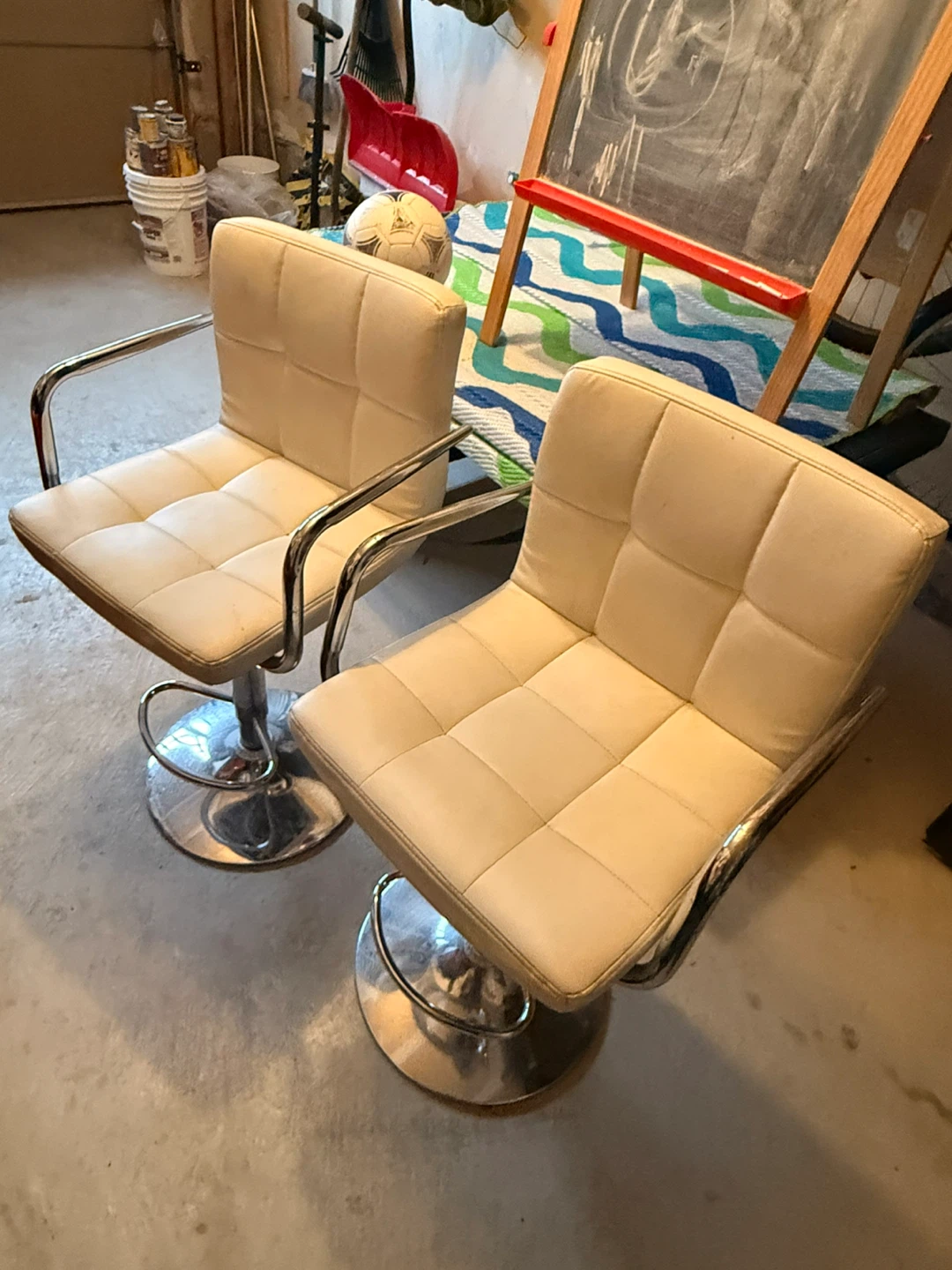 Set of 2 Cream Faux Leather Swivel Bar Stools - photo 2