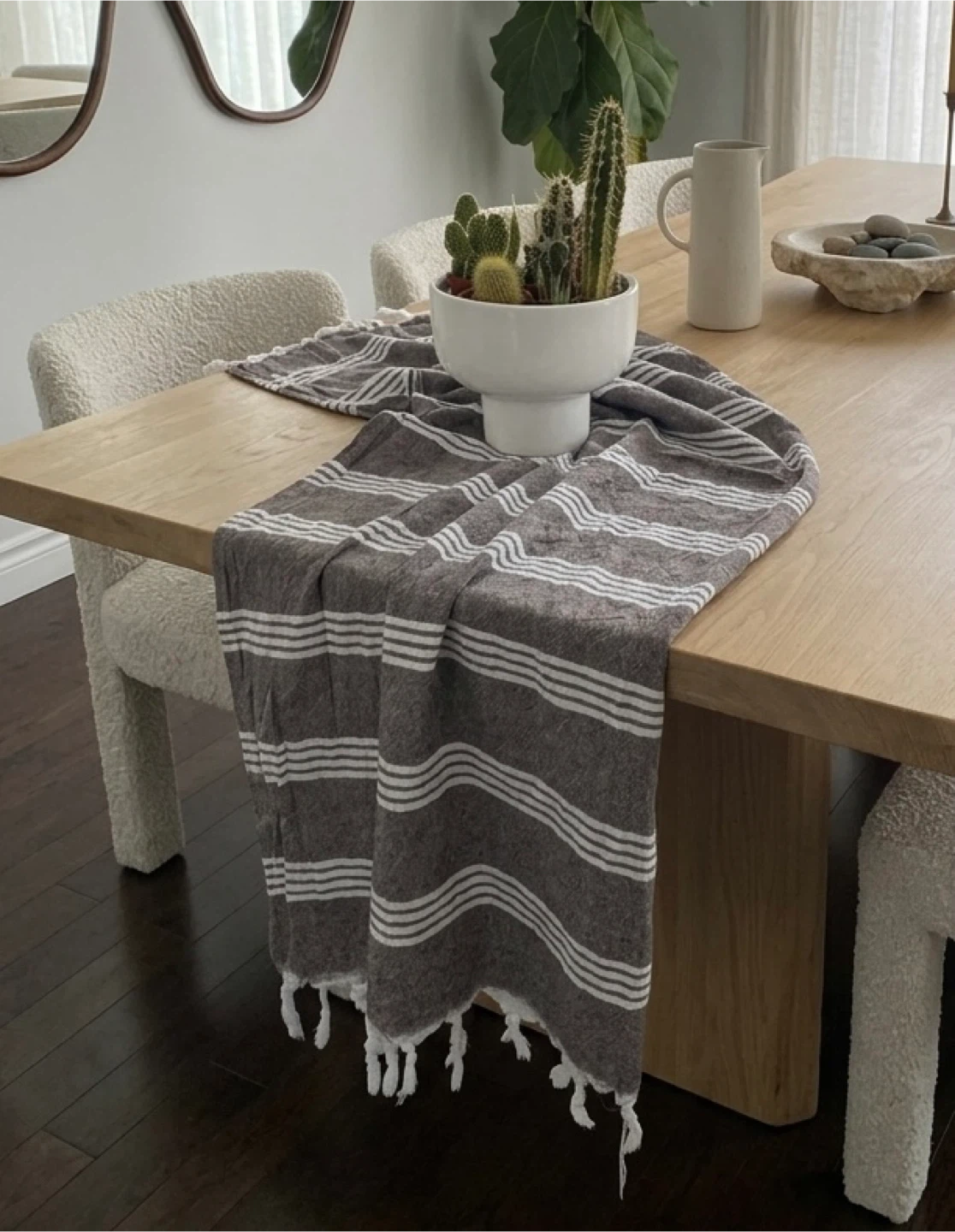 Brown and White Striped Turkish Towel