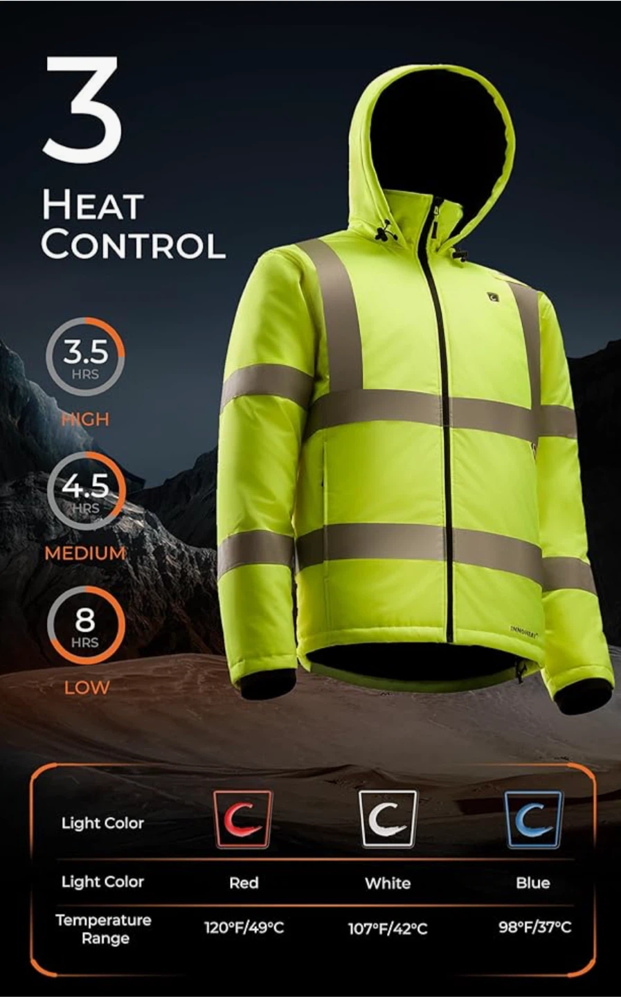 Electric Heated Jacket with Hood - Hi-Vis Yellow - photo 2