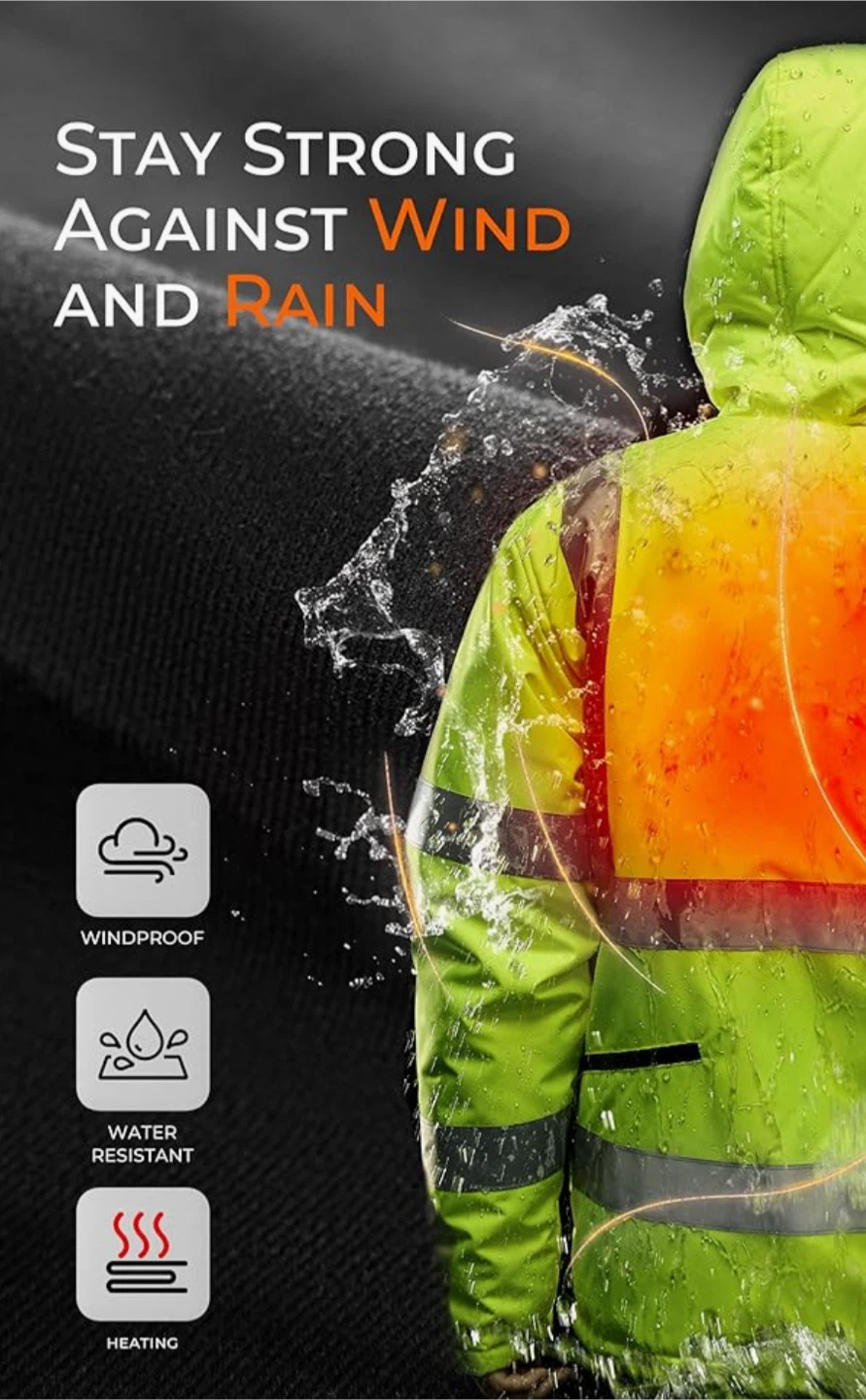 Electric Heated Jacket with Hood - Hi-Vis Yellow - photo 3