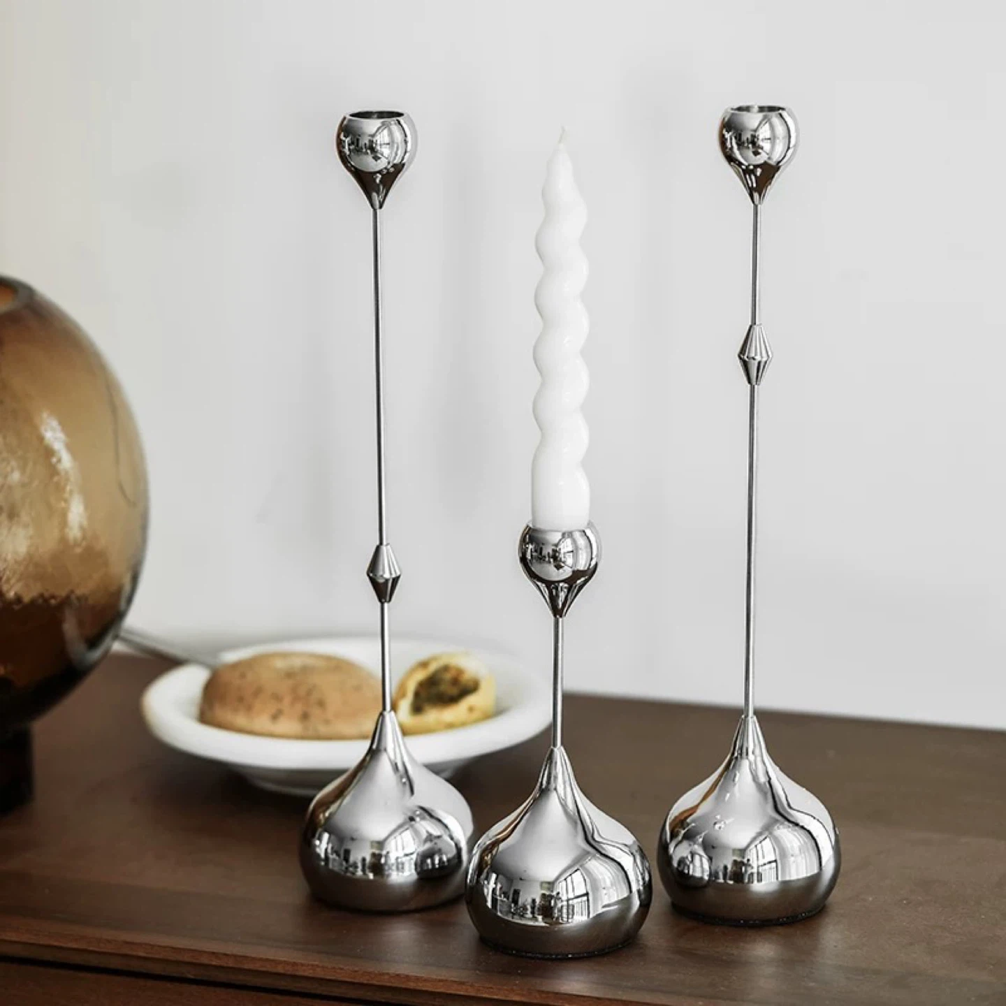 Set of 3 Silver Candlesticks