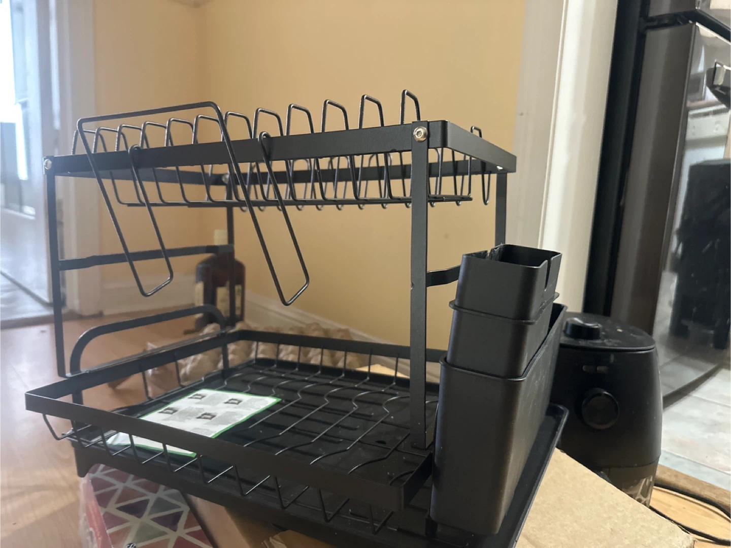 Black Two-Tier Dish Rack with Cutlery Holder