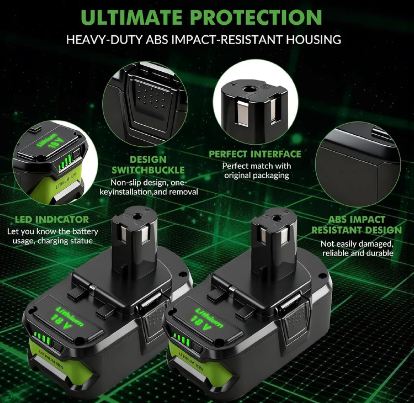 8.0Ah 18V Lithium-Ion Replacement Battery for Ryobi - photo 4