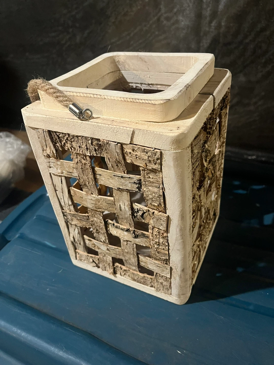 Rustic Wooden Lantern with Glass Holder
