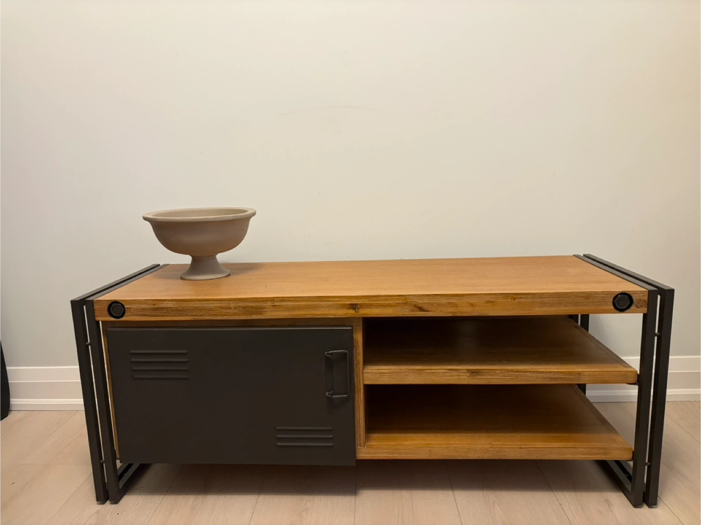 Industrial Style TV Stand with Black Metal