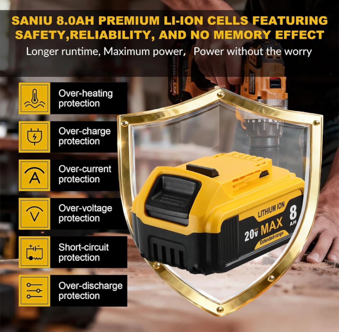 20V MAX 8Ah Lithium-Ion Replacement Battery for DeWalt - photo 3