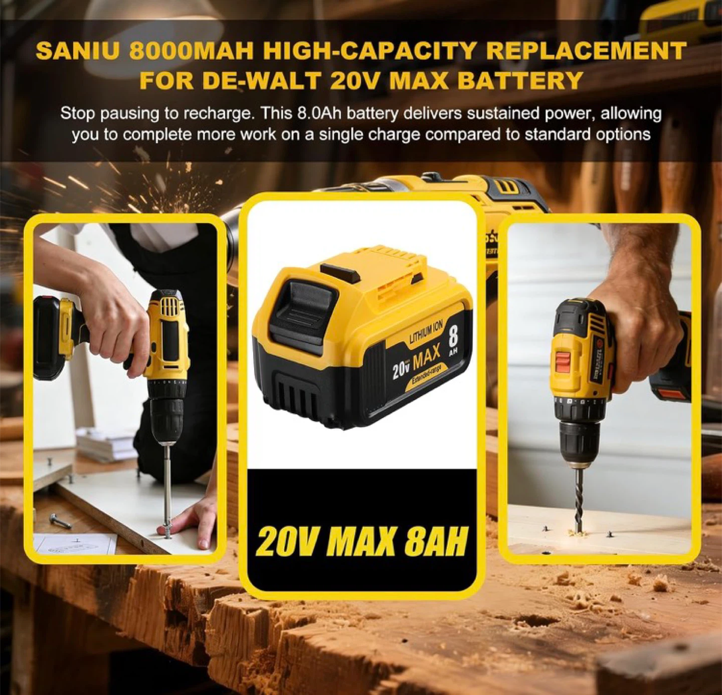 20V MAX 8Ah Lithium-Ion Replacement Battery for DeWalt - photo 2