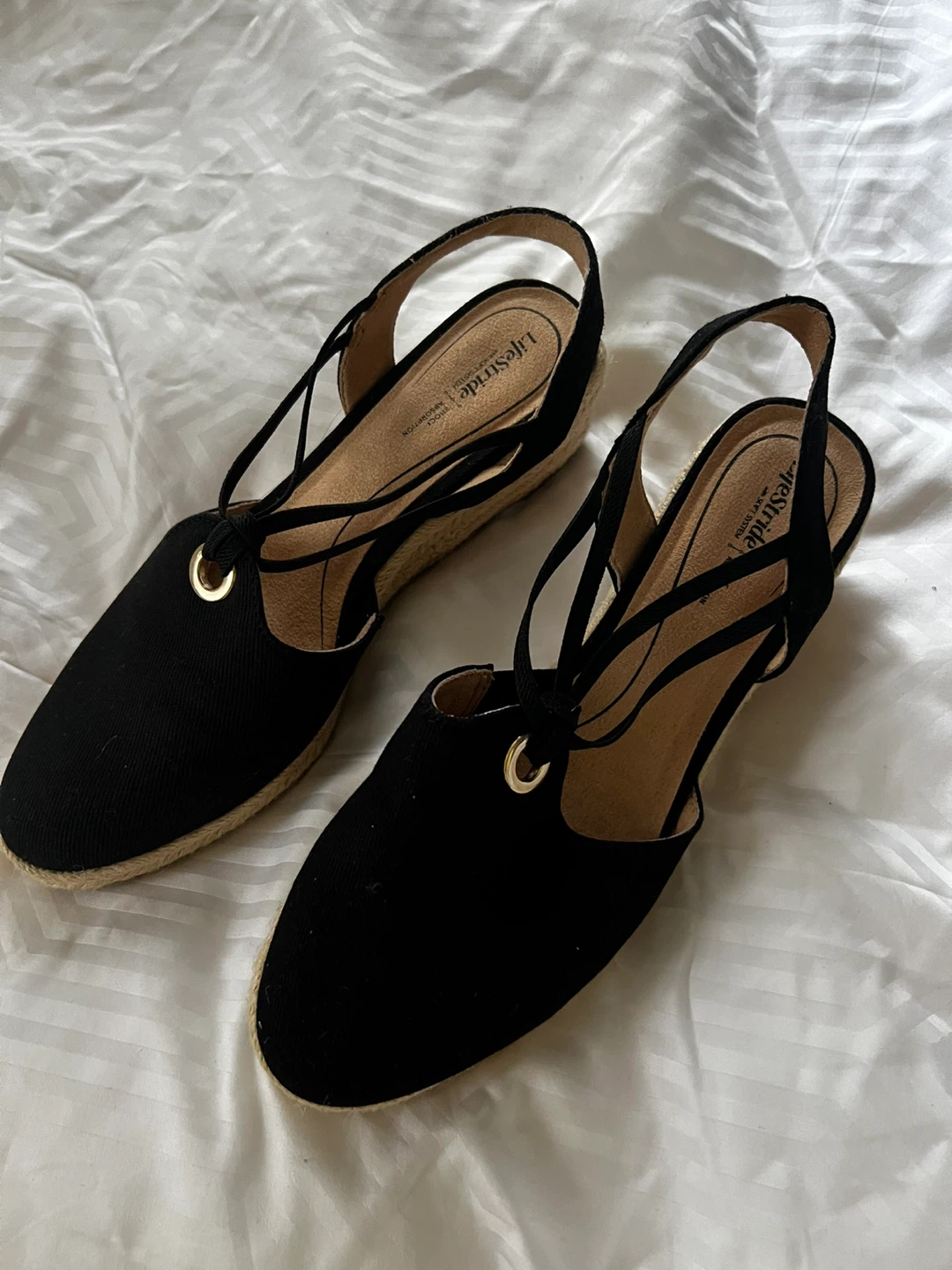 Lifestride Black Wedge Espadrille Sandals