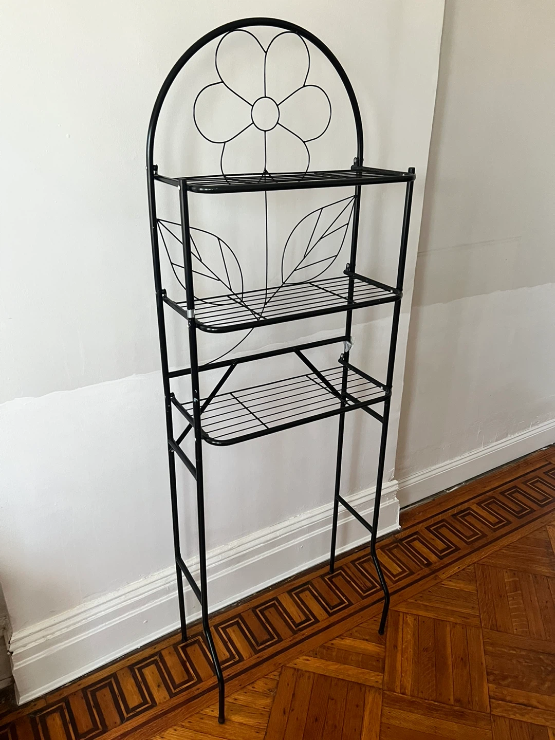 Black Metal flower Over-the-Toilet Bathroom Shelf