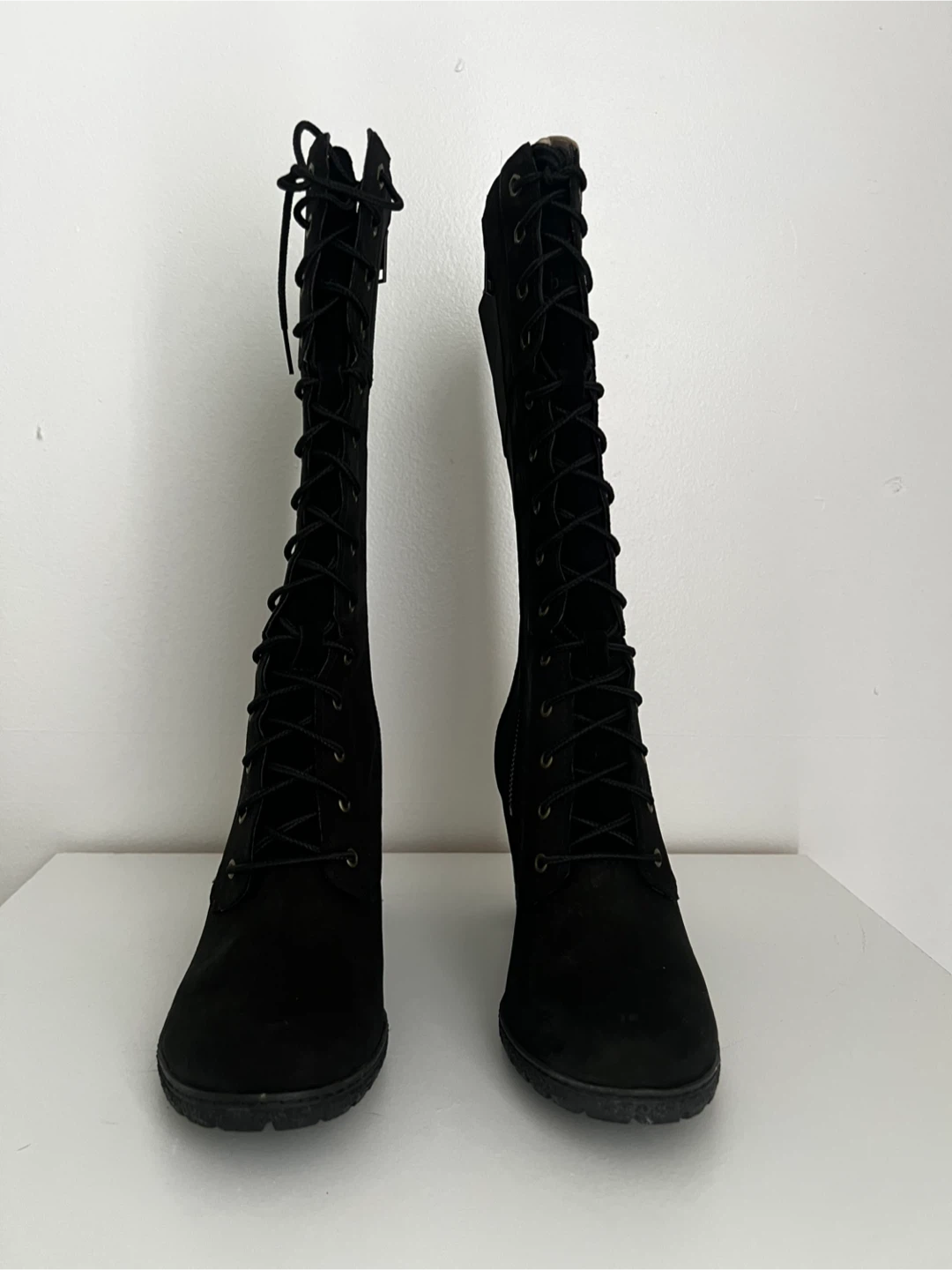 Timberland Black Suede Lace Up Heel Boots