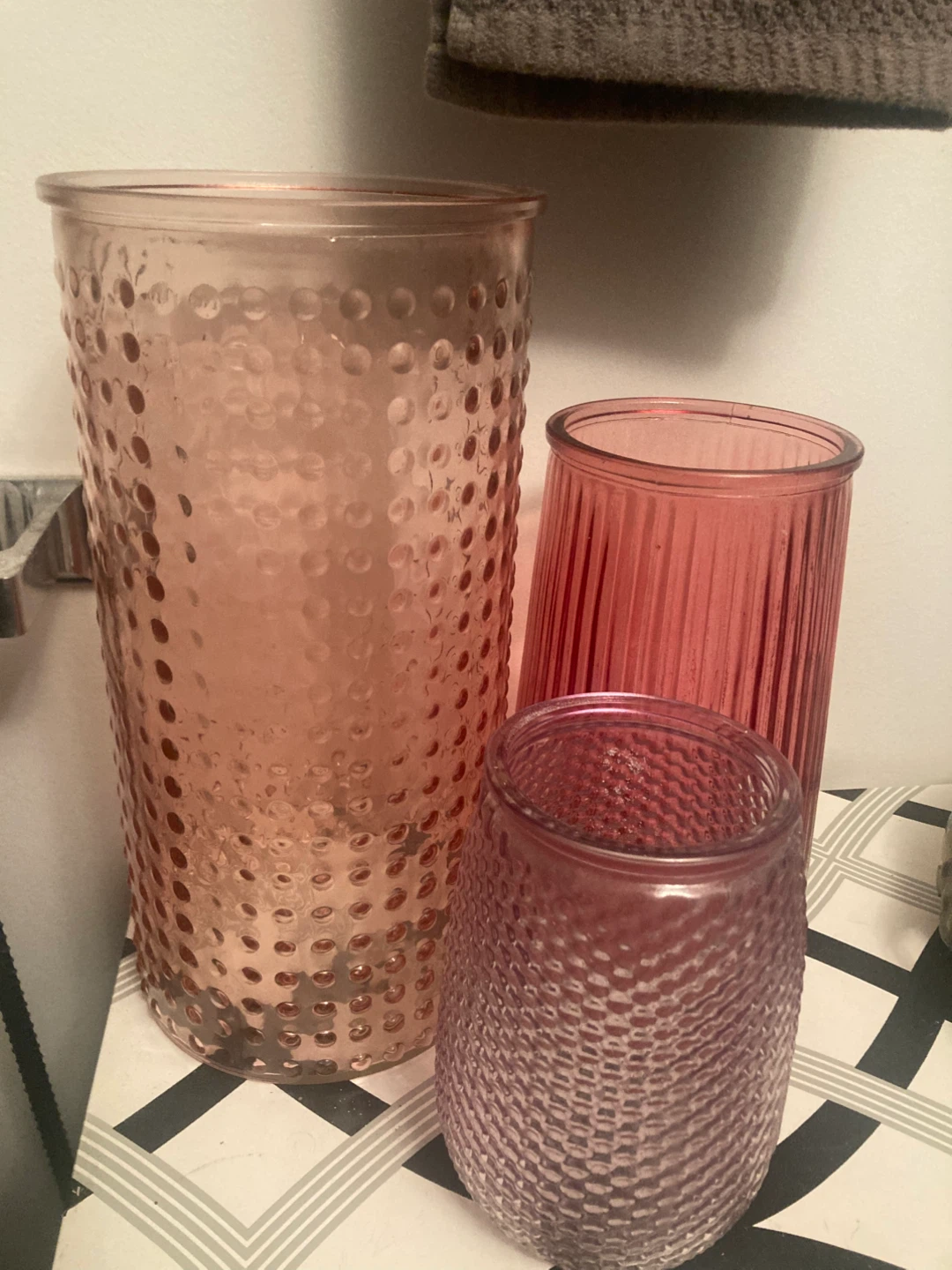 Set of 3 Coloured Glass Vases