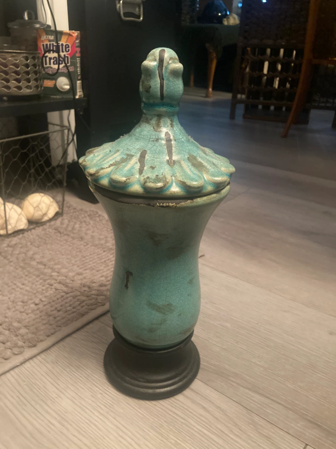 Teal Decorative Ceramic Jar with Lid