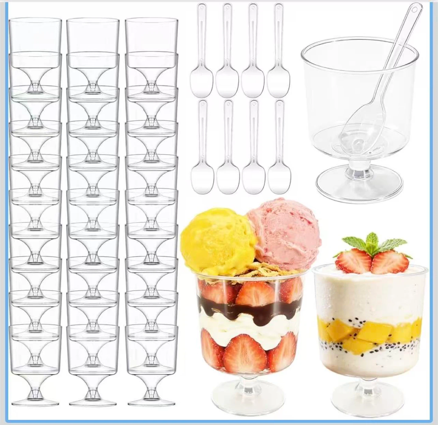 120pcs Clear Plastic Dessert Cups with Spoons