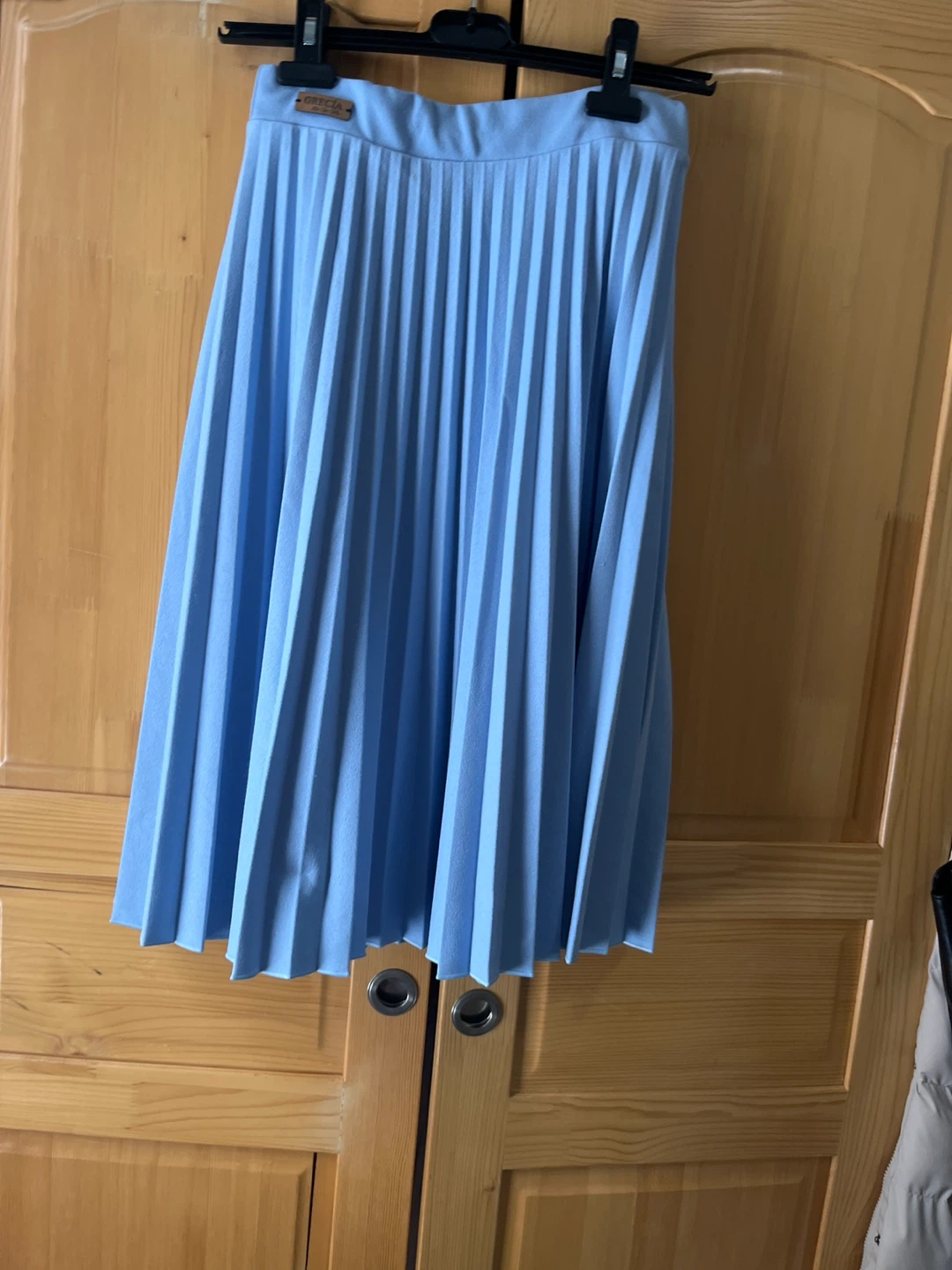 Light Blue Pleated Midi Skirt - 65 cm long