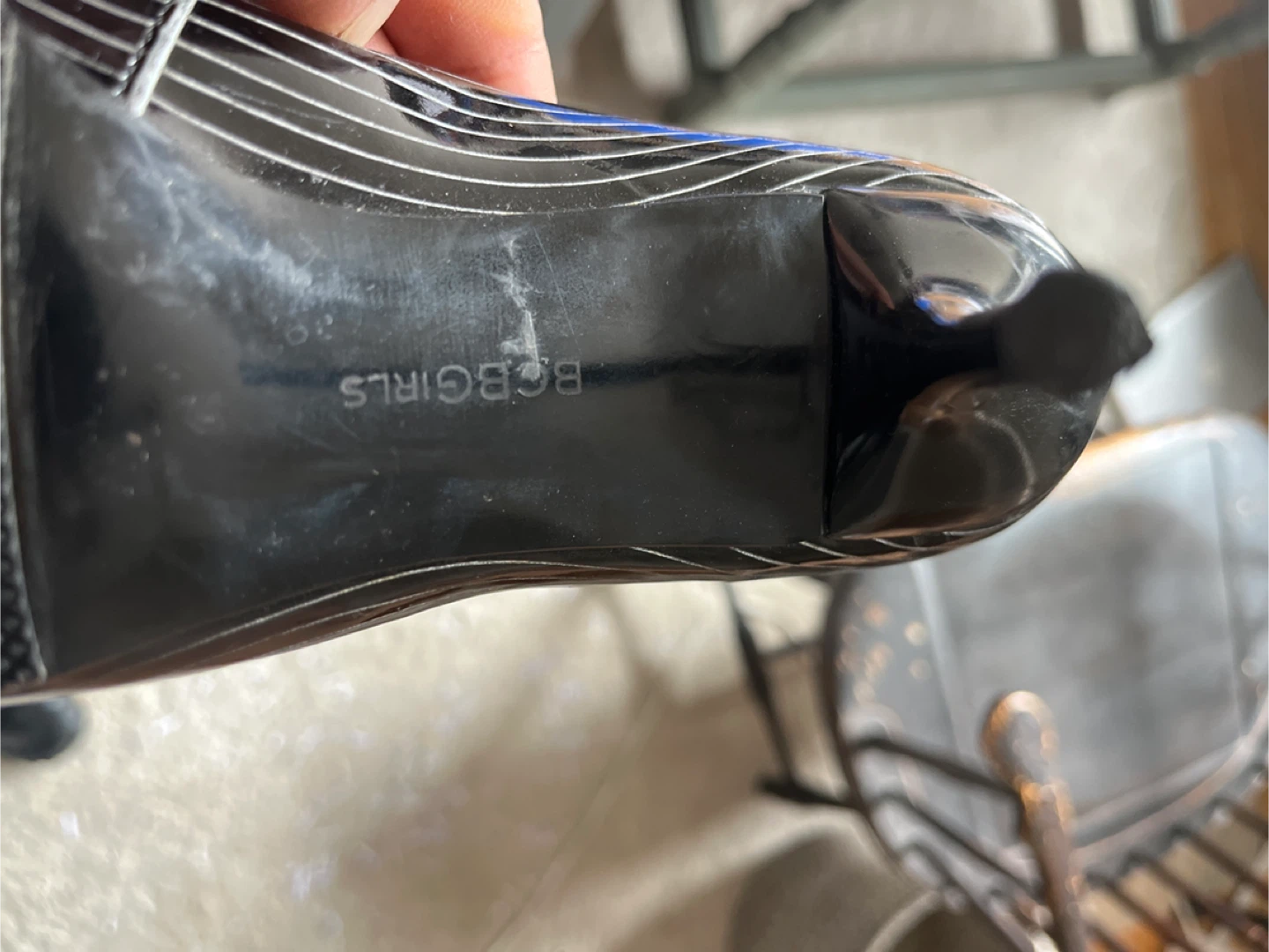 BCBGirls Black Patent Heels with Silver Stripes - photo 3