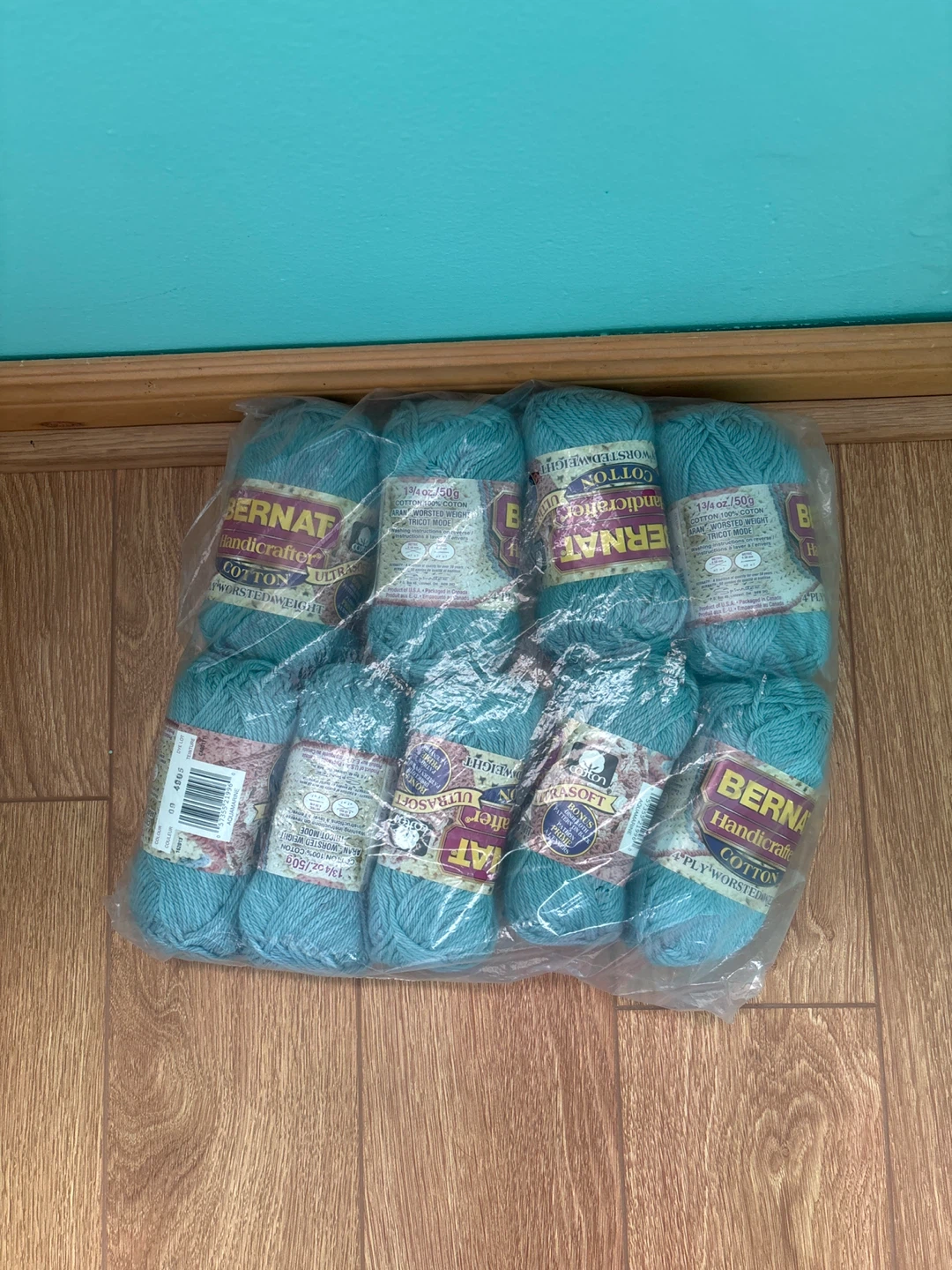 Bernat Handicrafter Cotton Yarn 9 Skeins Teal
